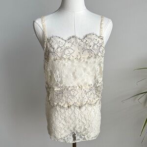 NWT Anthropologie Womens Fem Romantic Coquette‎ Embroidered Mesh Lace Ivory Tank